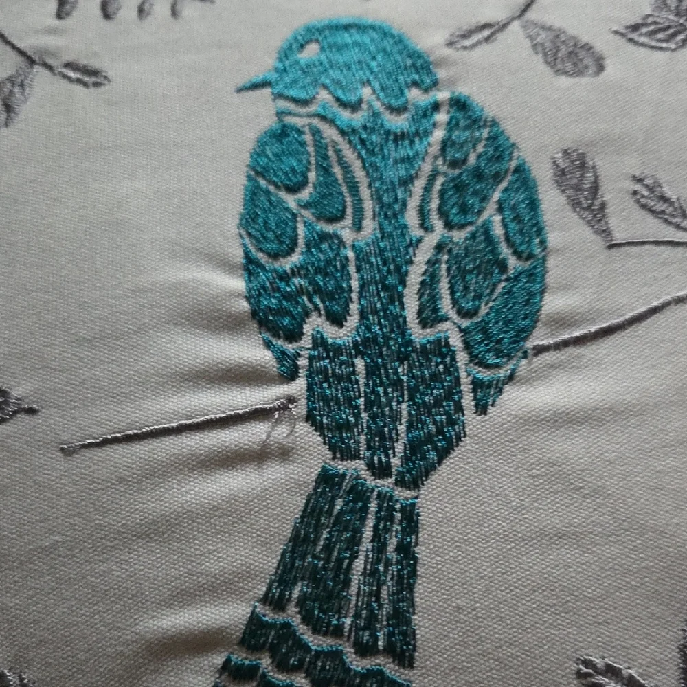 Teal Bird Embroidered Pillow